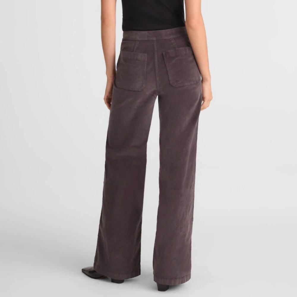 Madewell Wide Leg Corduroy Pants Black Coal Gray Stretch Minimalist Neutral 26 - Picture 2 of 11